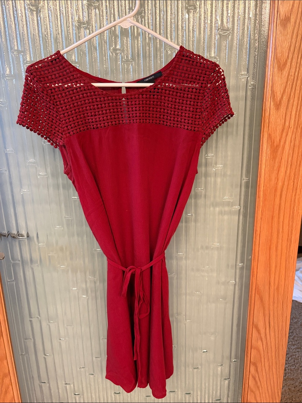 Forever 21 Burgundy Crochet-Yoke Midi Dress